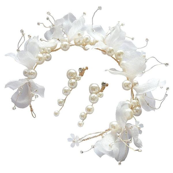 

hair clips & barrettes wedding bridal headdress jewelry band flower girl ornaments freshwater pearl earrings accessories set, Golden;silver