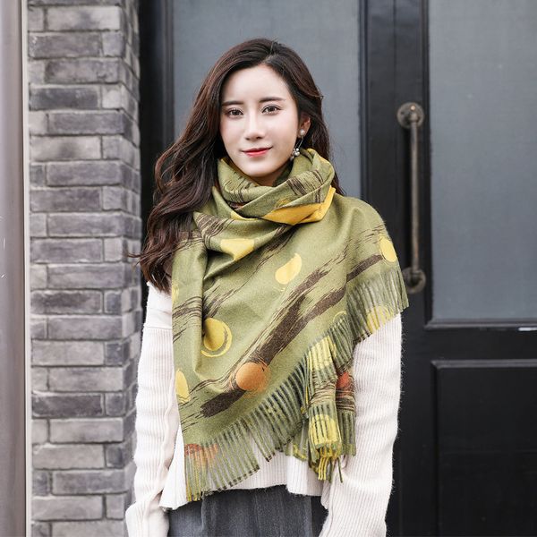 

new men's women's scarves in autumn and winter 2021 digital printing thickened cashmere imitation korean tassel shawl, Blue;gray