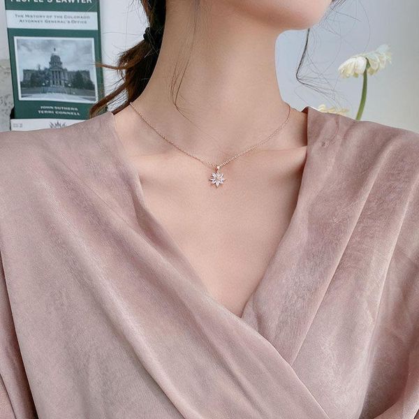 

chains fashion jewelry flower zircon necklace sweet korean temperament pretty design chain for women gifts, Silver