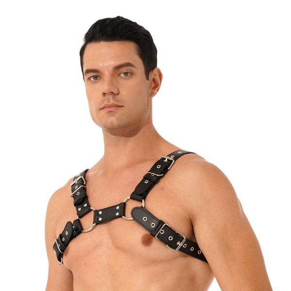 

bras sets mens clubwear accessories for stage show rock music concert o ring rivet body chest harness belt faux leather adjustable straps, Red;black