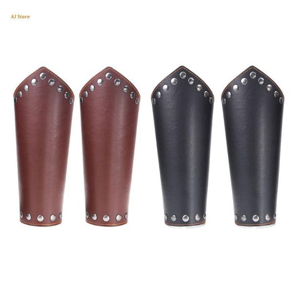 

tennis 2 pack faux leather arm guards medieval knight bracers gauntlet wrist, Golden;silver
