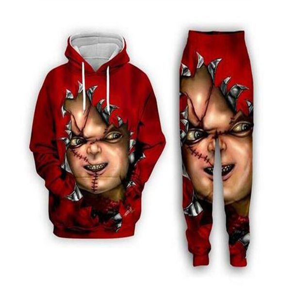

new fashion mens/womens horror movie chucky funny 3d print hoodie+pants et03, Gray