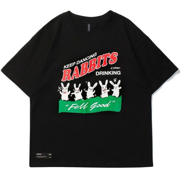 

men's t-shirts mens rabbits printed couple t shirt hiphop short sleeve shirts 2021 summer o-neck oversize 100%cotton, White;black