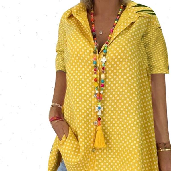 

plus size casual blusas women blouses polka dot v neck long sleeve lapel tunic shirt mujer de moda, White