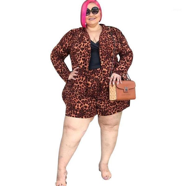 

plus size tracksuits 4xl women clothing cardigan and shorts suits 2021 summer leopard print street style casual two piece sets, Black