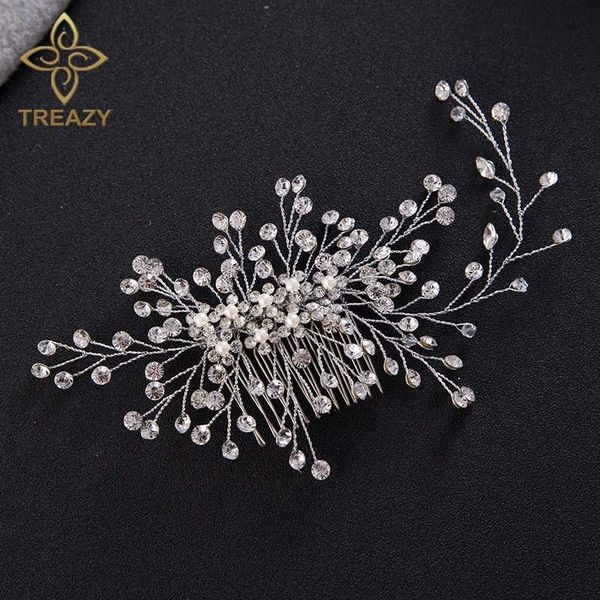 

hair clips & barrettes treazy silver color twiggy crystal comb women accessories party decoration wedding tiara bridal, Golden;silver