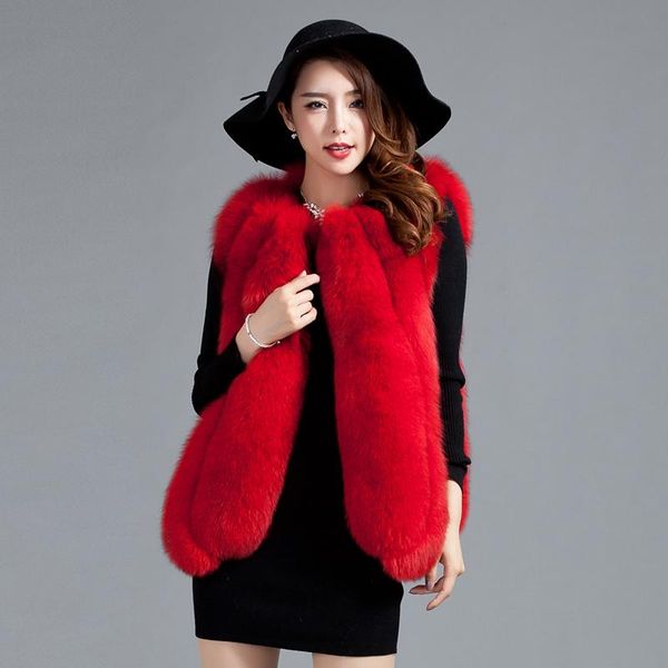 

women's fur & faux 2021 luxury ladies' real vest waistcoat autumn winter women outerwear coats overcoat female gilet 1003, Black