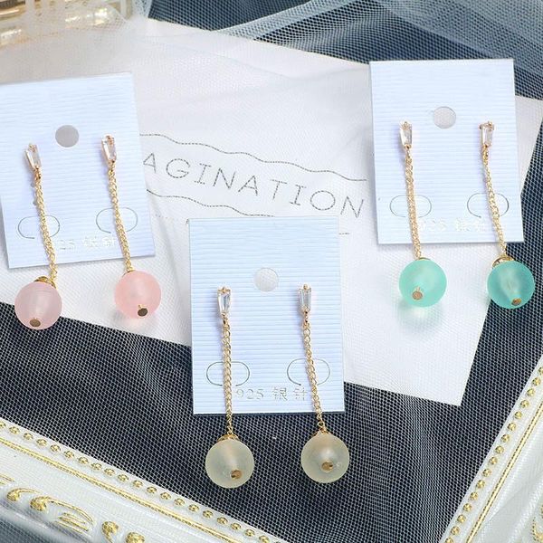

dangle & chandelier korea temperament scrub ball metal long pendant earrings simple trends joker fresh fashion women jewelry gifts, Silver