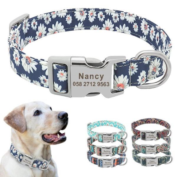 Katzenhalsbänder und Leinen, individuelles Hundehalsband, graviertes ID-Tag, Nylon, haustierfreier Druck, personalisierter Name für kleine, mittelgroße und große Hunde