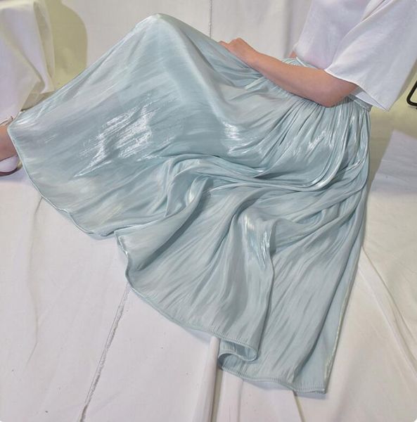 

qooth women long skirts fashion pleated skirts elastic waist smooth loose maxi skirts faldas mujer saias qh1995 210518, Black