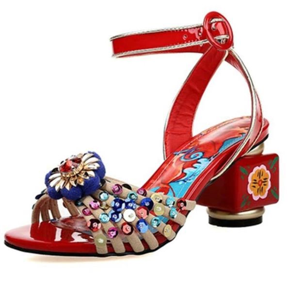 

dress shoes womens sequins flowers bling strange high heel cage straps slingbacks pumps sandals plus size 2021, Black