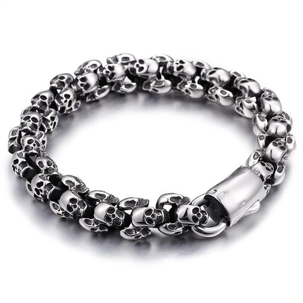 

link, chain fate love selling biker skeleton bracelet 8.86'' 12mm vintage stainless steel gothic skull link for mens, Black