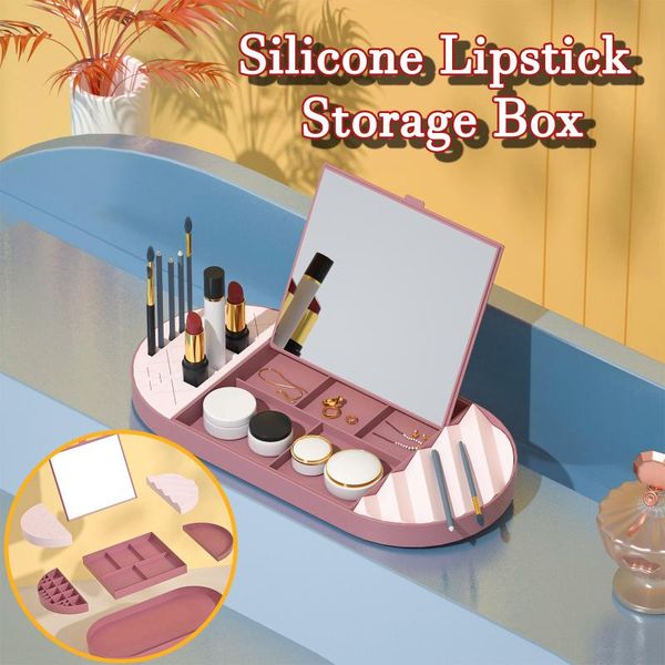 

multifunctional silicone lipstick storage box cosmetic jewelry deskdressing table beauty accessories boxes & bins