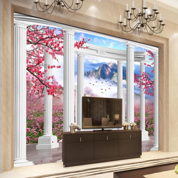 

wallpapers modern custom 3d stereo po mural romantic european style roman column tv background marriage room home deco
