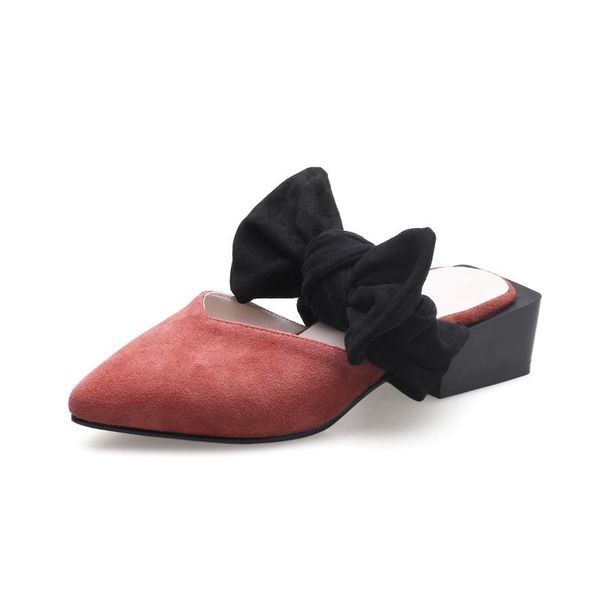 

baotou half drag fashion wild wear bow pointed with leather sandals 18412, Black