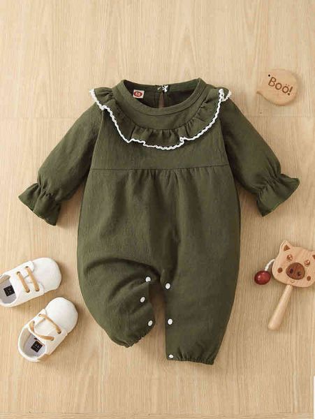 

baby ruffle trim guipure lace insert flounce sleeve jumpsuit she, Blue