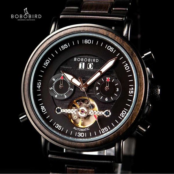 

bobo bird couple automatic watches wooden stainless steel business sport mechanical watch for man drop personal custom 210728, Slivery;brown