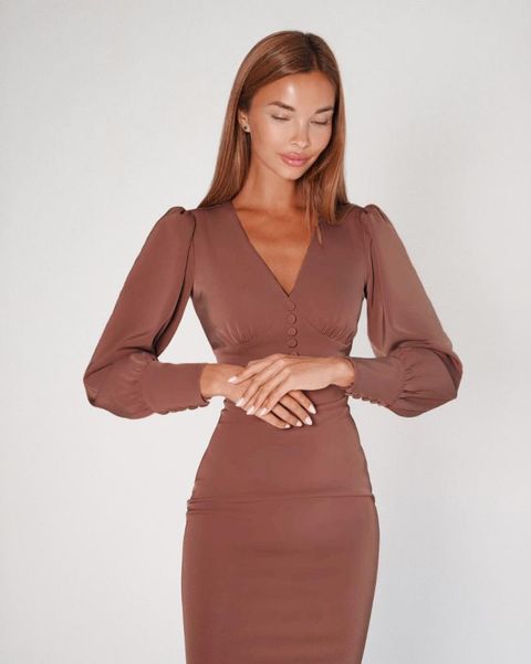

casual dresses 2021 lantern sleeve skirt for women autumn french retro temperament v-neck dress women's clothing brown, Black;gray