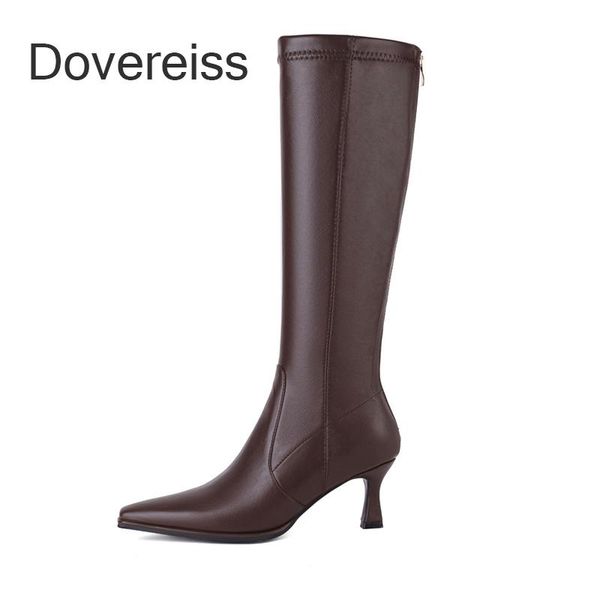 

boots dovereiss fashion women's shoes winter brown square toe stilettos heels knee high 43 44 45 46, Black