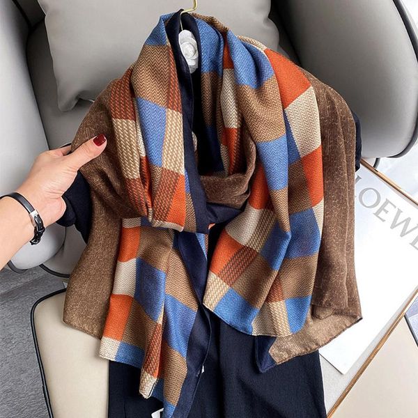 

scarves 2021 design print cotton scarf foulard pashmin hijab bufanda winter warm bandana dot scarfs, Blue;gray