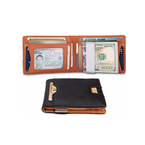 

rfid dollar clip men's wallet ultra thin wallet front pocket two fold dollar clip, Black