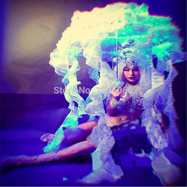 

party decoration wyy nightclub led luminous jellyfish stage props female silver shell goddess costume dance team marine theme bikini