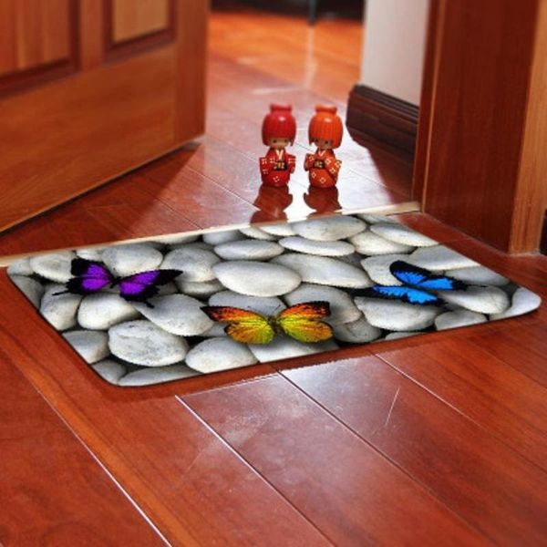 

carpet 3d cobblestone stone colorful butterfly pattern kitchen doormats non-slip absorent water floor mats bathroom area carpets