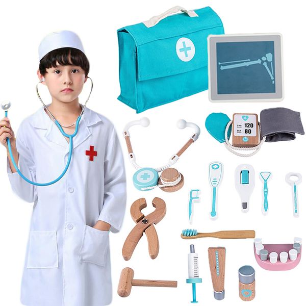 

Kids Wooden Doctor Toy Set Simulation Family Doctor Nurse Medical Kit Toy Pretend Play Hospital Medicine Accessorie Children Toy
