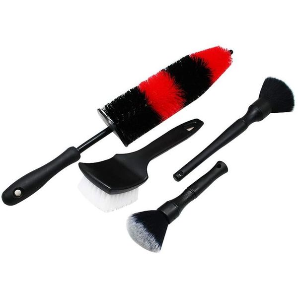 

4pcs car detailing brush set, long easy reach rim brush, short handle wheel & tire soft cleaning detail sponge