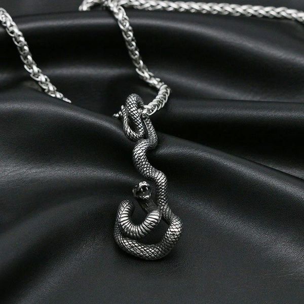 

pendant necklaces set snake necklace for men and women fashion stainless steel flower basket chain punk gothic jewelry, Silver