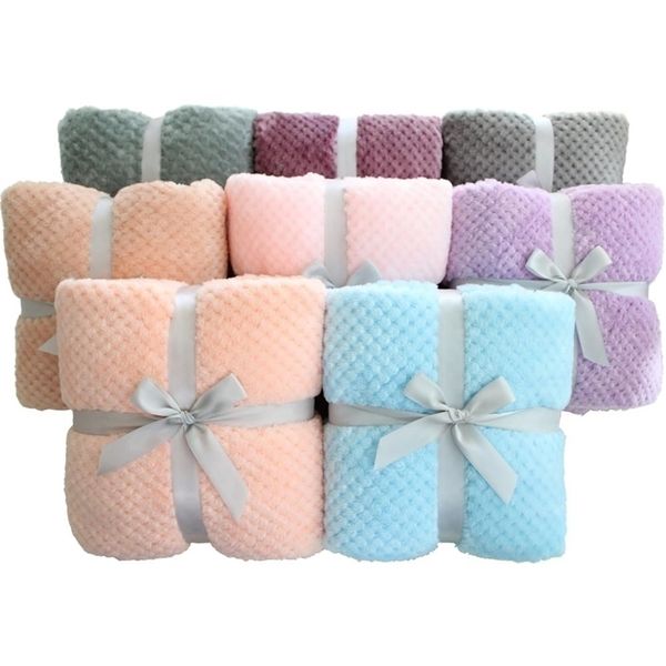 

super soft solid color kids bed spread pink blue furry plaid fleece baby swaddle receiving blanket pet cushion 220209
