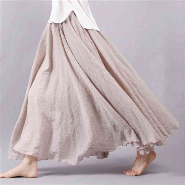 

fashion women boho vintage pleated maxi summer elastic high waist casual cotton linen beach skirts faldas saias, Black