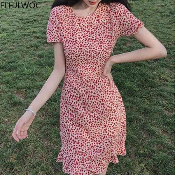

casual dresses cute sweet girls feminine women retro vintage floral printed o neck ruffled pink mini 2mo2, Black;gray