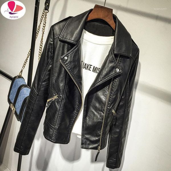 

black pu leather jacket women cool slim short motorcycle jackets female autumn coat basic street outerwear women's & faux
