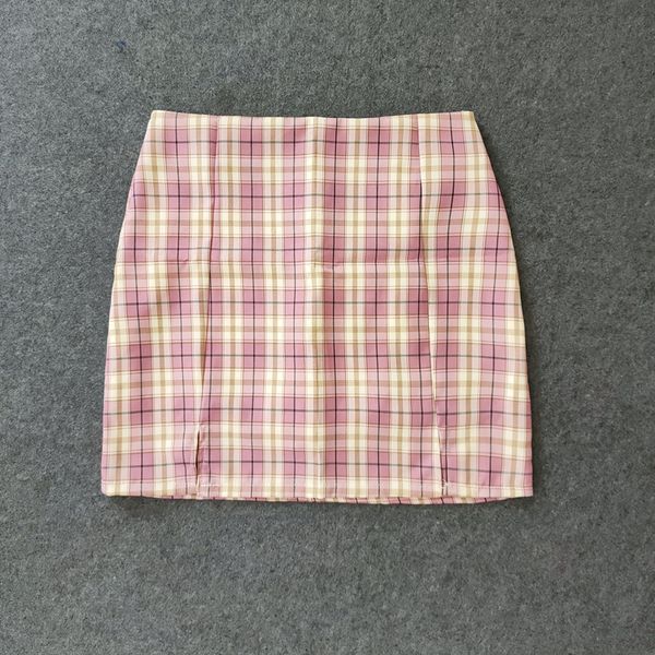 

summer harajuku plaid pencil skirts womens high waist mini skirts lining with shorts korean streetwear vintage skirt 210426, Black