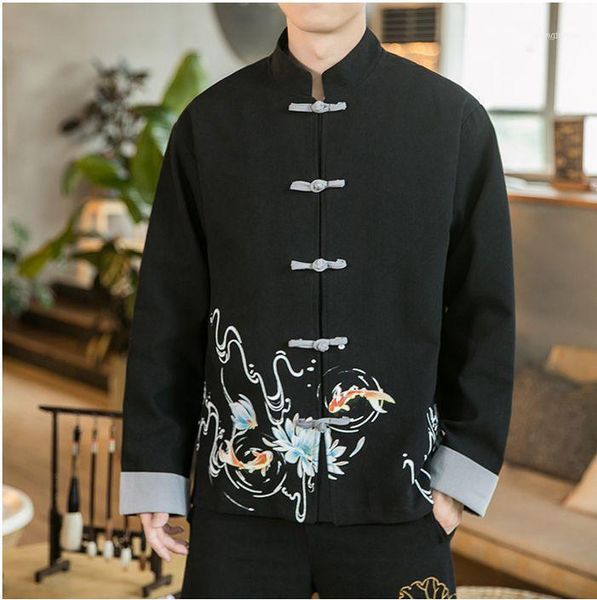 

men buckle print autumn jackets mens vintage streetwear oversize blackjackets male chinese style fashion clothes1, Black;brown