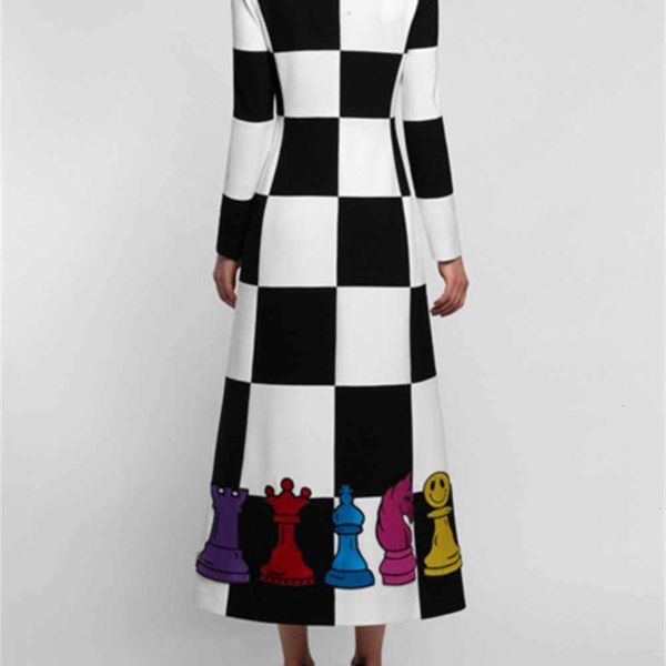 

casual dresses plaid women's round neck long sve printed drs, Black;gray