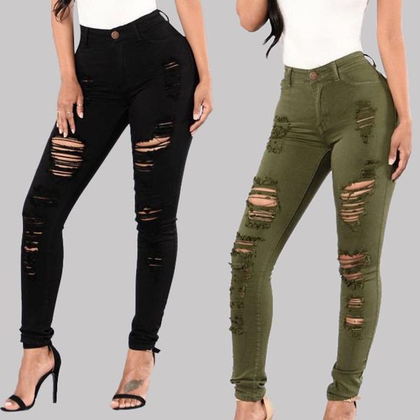 

women's jeans womens trousers casual black stretch ripped skinny women denim pants holes destroyed knee pencil pantalon, Blue