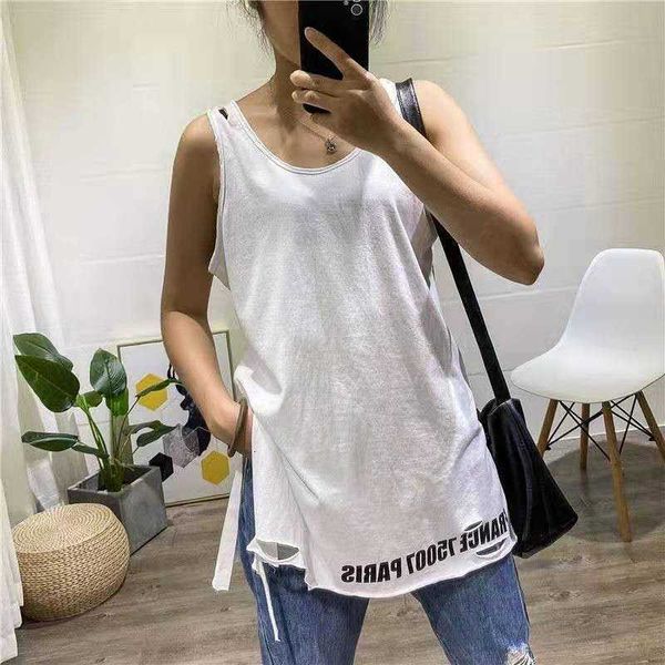 

women's tanks & camis arrival summer korean style women loose sleeveless o-neck casual hole design print cotton w41 50ti e43l, White