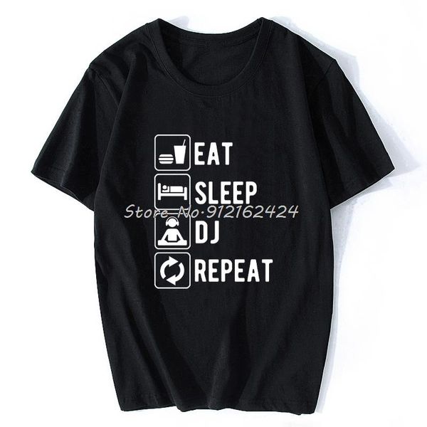

men's t-shirts eat sleep dj repeat birthday funny graphic fashion cotton short sleeve evolution t shirts o-neck harajuku t-shirt, White;black