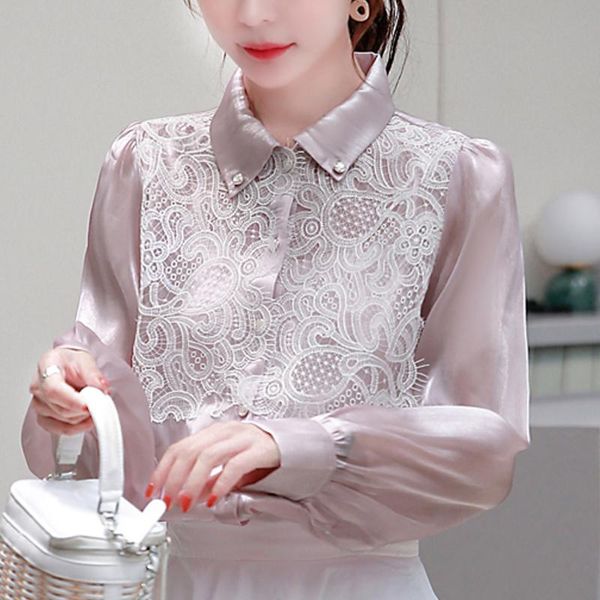 

women's blouses & shirts blouse women 2021 blusas camisas mujer autumn long sleeve lace chiffon shirt blusa d377, White