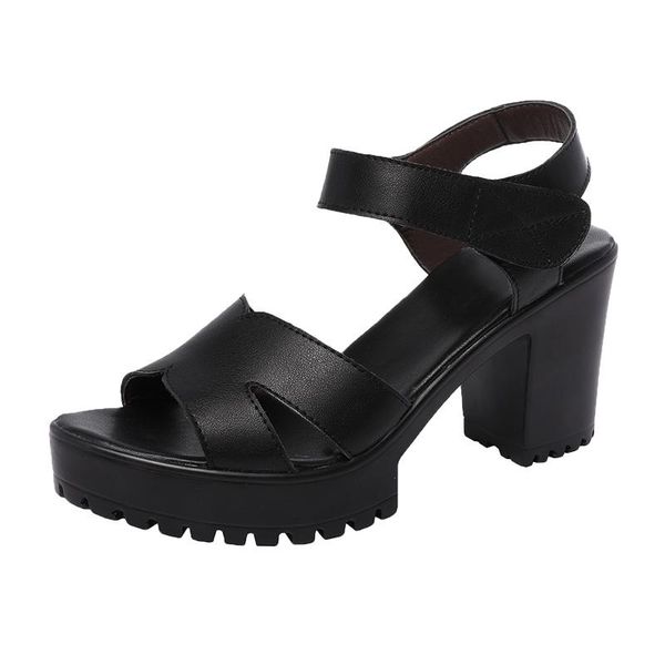 

female 2021 summer with thick platform waterproof large size model show sandals, Black