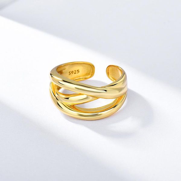 

cluster rings s925 sterling silver cross multilayer open index finger ring female ins tide disco dancing personality plated 18k gold, Golden;silver