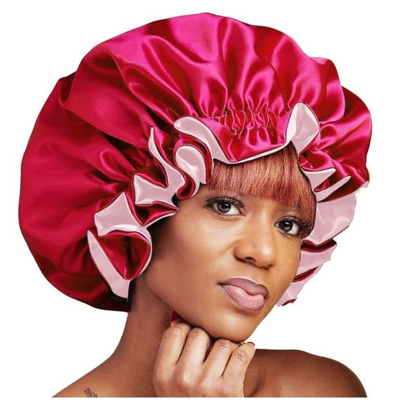 

beanie/skull caps double satin lined bonnet women adjustable large sleep night cap female soft breathable quick drying head cover hat unisex, Blue;gray