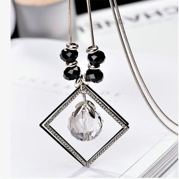 

pendant necklaces 80cm length crystal ball statement necklace chain sweater fashion shopping party jewelry, Silver