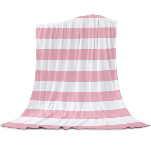 

blankets stripes pink white coral fleece flannel bedspreads soft warm for bed sofa nap wrap blanket