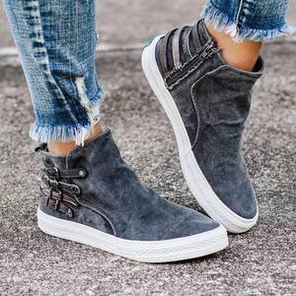 

boots women ankle chaussure gladiator flats denim jean booties plus size autumn warm flat shoes woman zapatos mujer sapato d1874 ewek, Black
