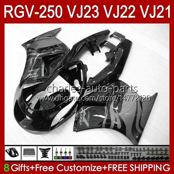 Kit de corpo para suzuki rgvt cinza chamas NOVO RGV 250 CC RGV250 SAPC VJ23 Cowling RGV-250CC RVG250 250cc 97 98 Bodywork 107HC.184 RGVT-250 VJ 23 RGV-250 Painel 1997 1998 Fairings