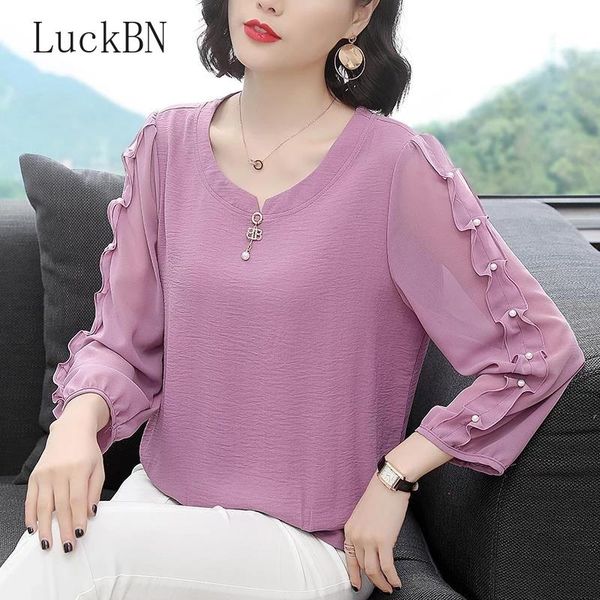 

women's blouses & shirts spring autumn chiffon women lady casual loose style long sleeve o-neck blusas para mujer, White