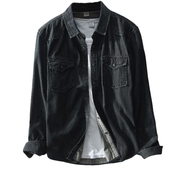 

men's casual shirts spring black denim shirt 100 cotton fashion slim long sleeve male clothes, White;black